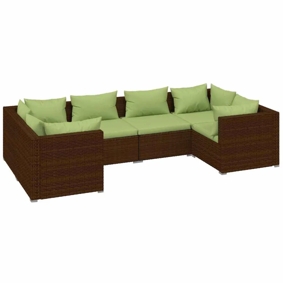 vidaXL 6-delige Loungeset met kussens poly rattan bruin, foto 3