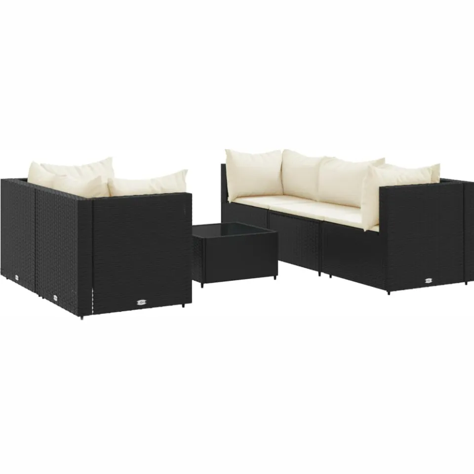 vidaXL 6-delige Loungeset met kussens poly rattan zwart, foto 3