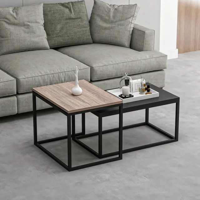 en.casa Salontafel set van 2 Aabenraa Eiken zwart Eiken en zwart
