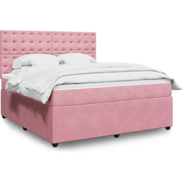 vidaXL Boxspring met matras fluweel roze 180x200 cm