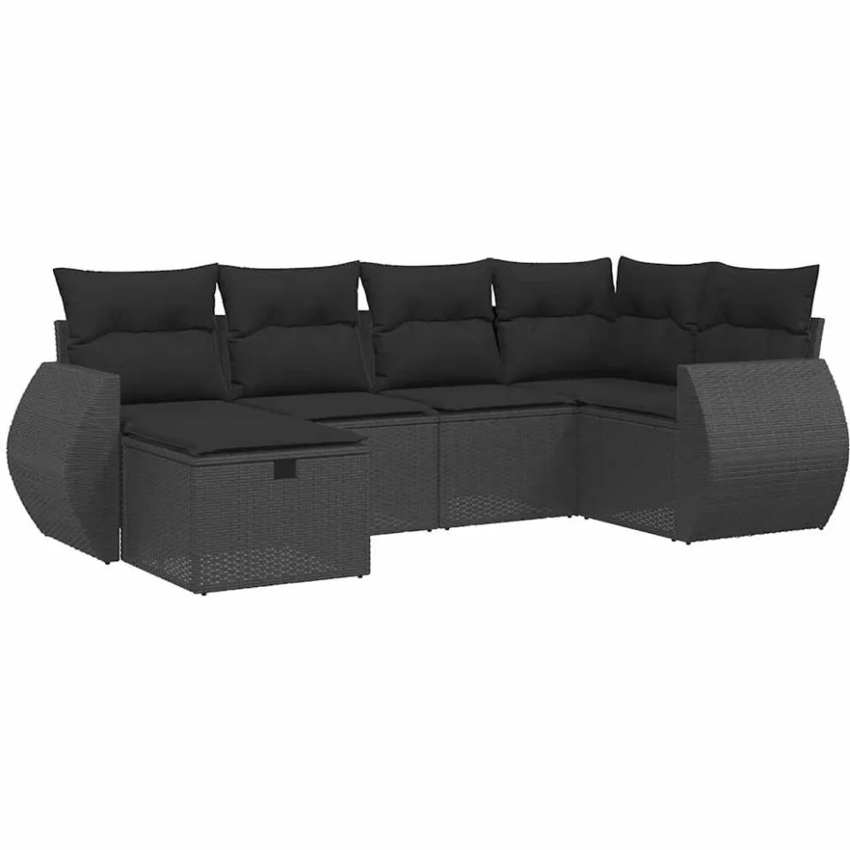 vidaXL 6-delige Loungeset met kussens poly rattan zwart, foto 3