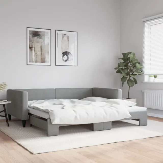 vidaXL Slaapbank met onderschuifbed 100x200 cm stof lichtgrijs grijs