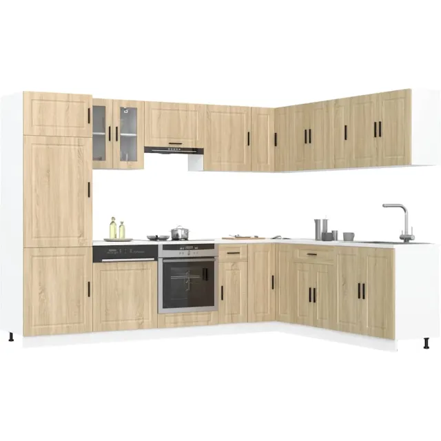 vidaXL 14-delige Keukenkastenset Porto bewerkt hout sonoma eikenkleur Bruin