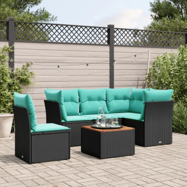 vidaXL 6-delige Loungeset met kussens poly rattan zwart, foto 2