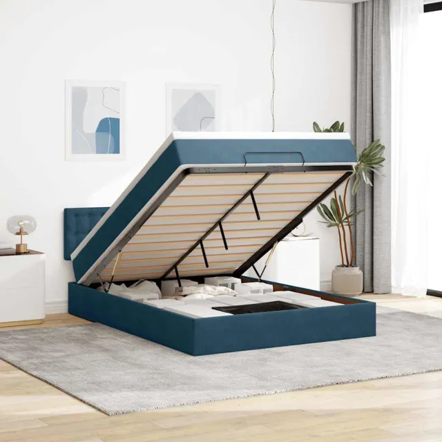 vidaXL Ottoman bed met matras 140x190cm fluweel donkerblauw