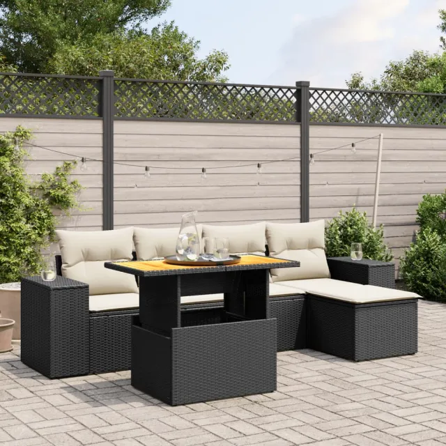 vidaXL 6-delige Loungeset met kussens poly rattan zwart, foto 2