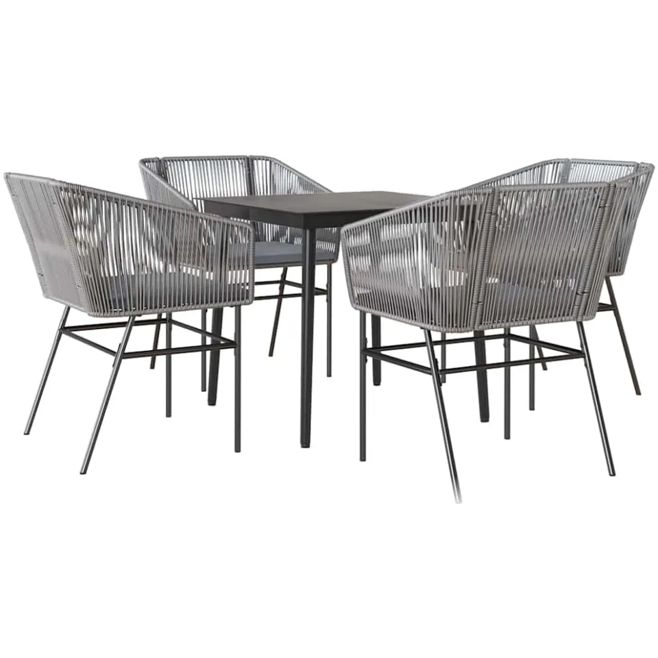 vidaXL 5-delige Tuinset met kussens poly rattan glas grijs