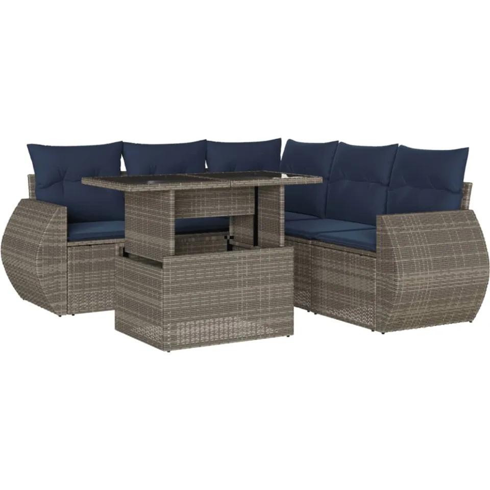 vidaXL 6-delige tuinbankset met kussens, grijs polyrotan, foto 3