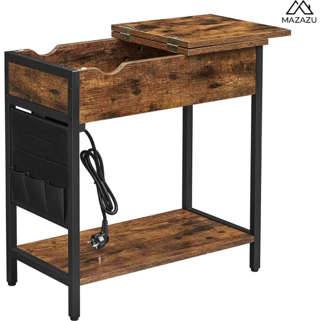 MAZAZU MIRA Home - Bijzettafel - Nachtkastje met opbergvak - Industrieel - Bruin/zwart - 60x31.5x60 cm