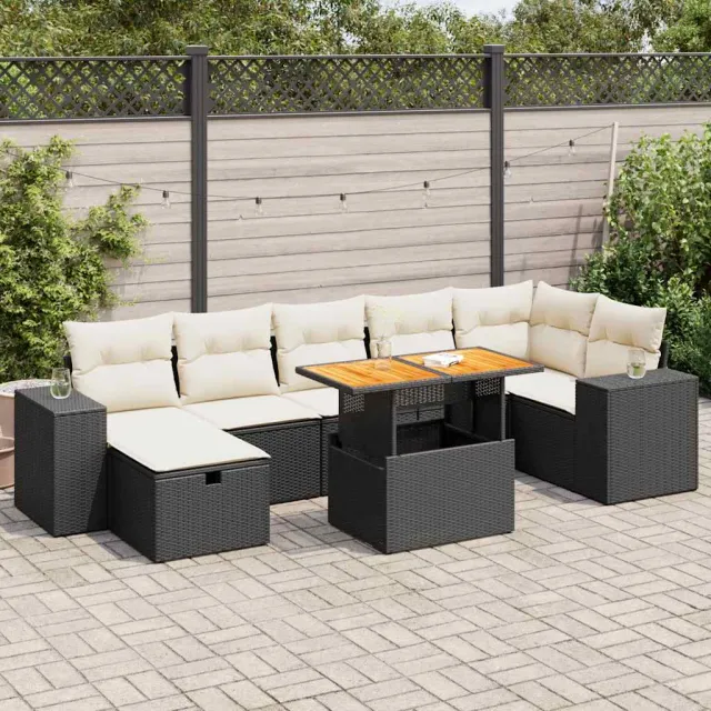 vidaXL 5-delige Loungeset met kussens poly rattan acacia zwart, foto 2