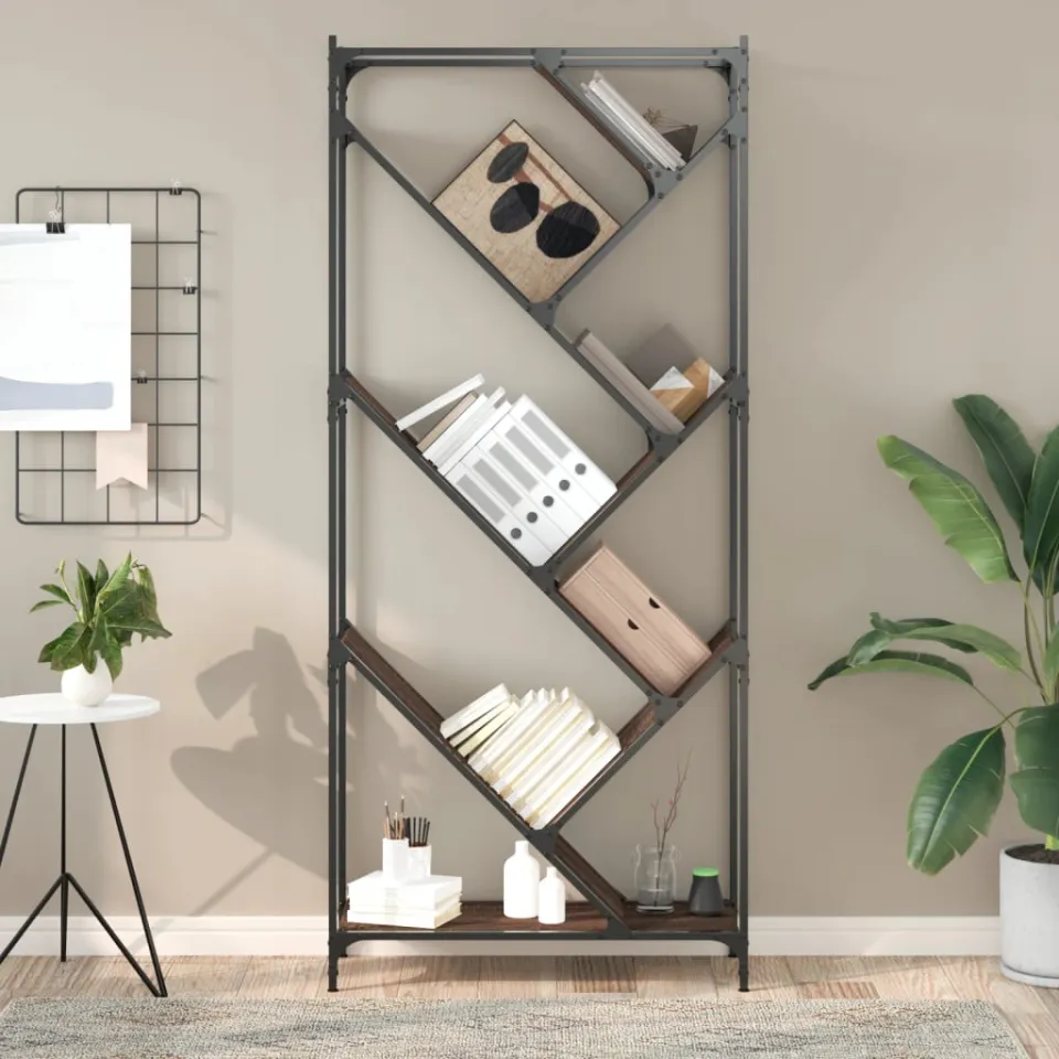 vidaXL Boekenkast 79x30x180 cm bewerkt hout en metaal bruin eiken, foto 3