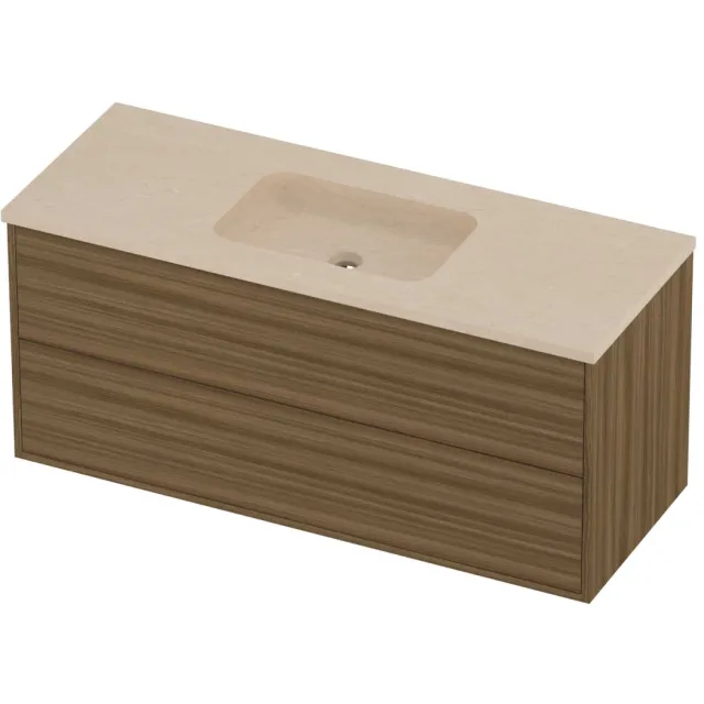 Proline Rollo Badmeubelset Hardsteen Elegant Voor Grepen 120x46x54 cm Sand Stone Caramel Walnut Houtlook