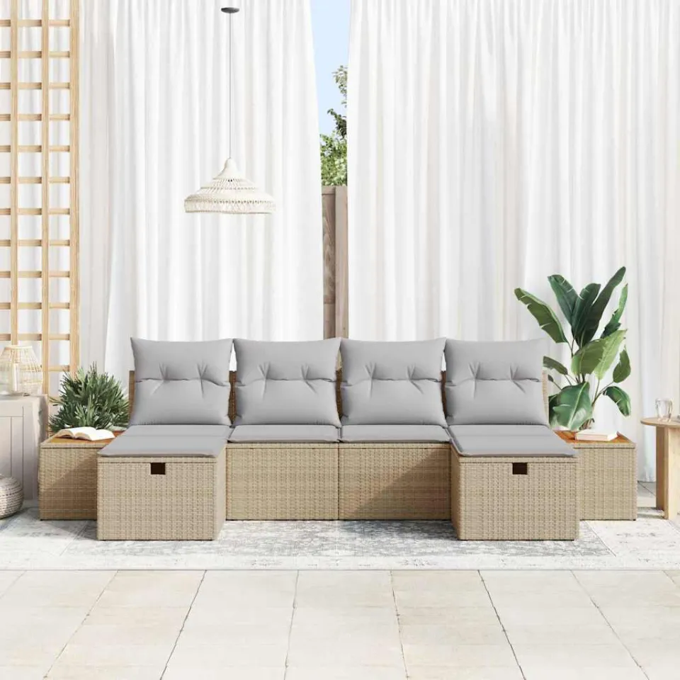 vidaXL Tuin Sofa Set 6 st Beige poly rattan, foto 3