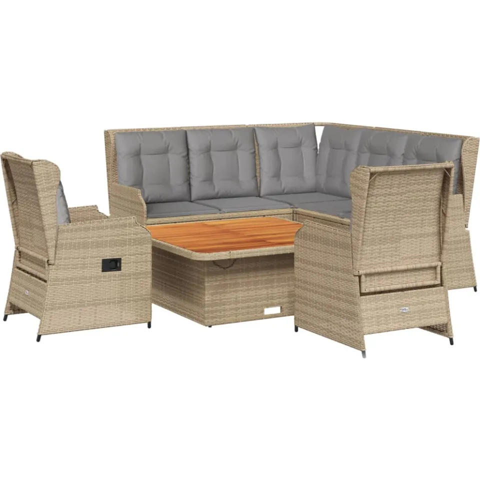 vidaXL 6-delige Loungeset met kussens poly rattan beige, foto 3