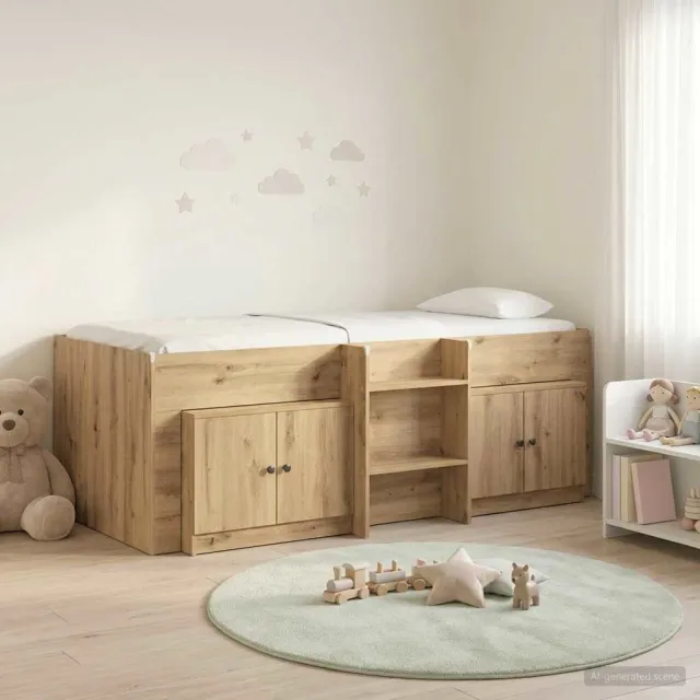 vidaXL Loft Bed Frame met Kast 3 st Artisanaal eiken Bewerkt hout Bruin