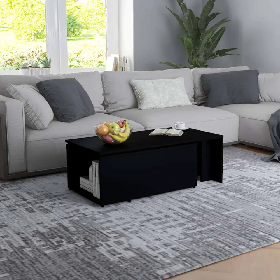 vidaXL Salontafel 150x50x35 cm bewerkt hout zwart, foto 3