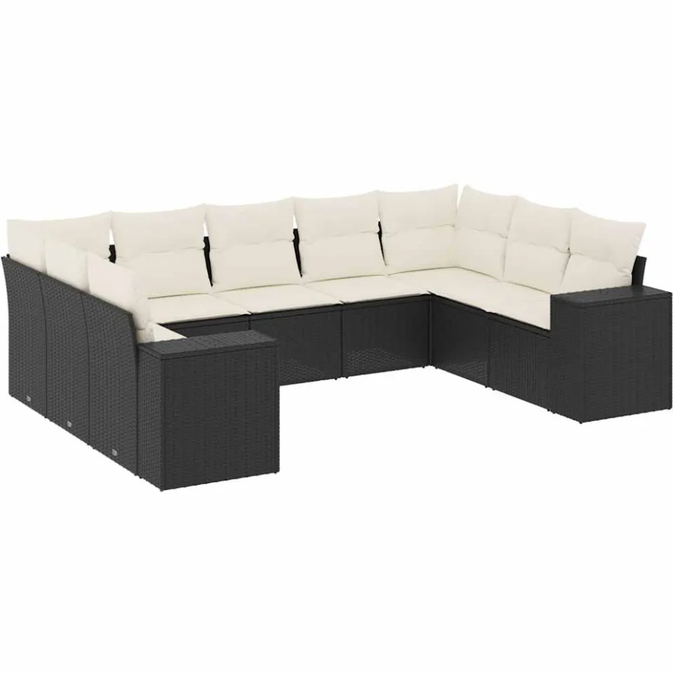 vidaXL 9-delige Loungeset met kussens poly rattan zwart