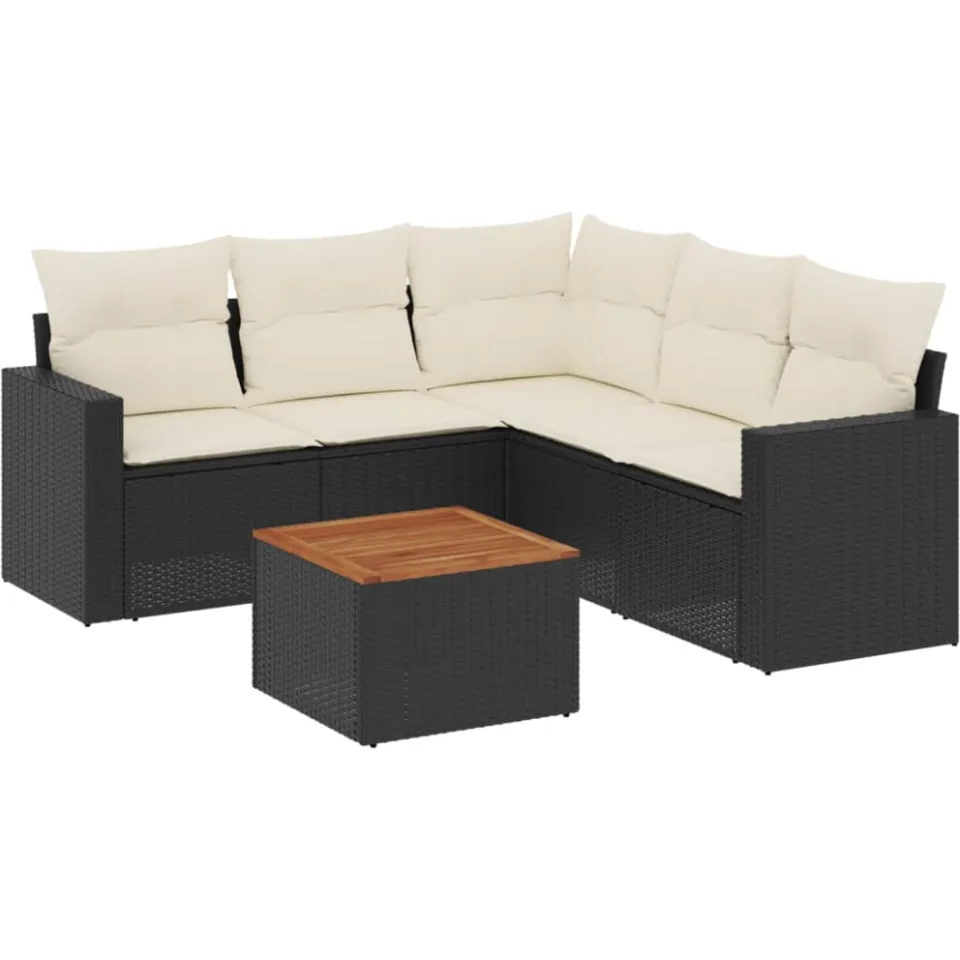 vidaXL 6-delige Loungeset met kussens poly rattan zwart