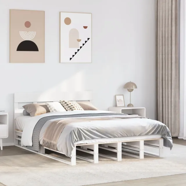 vidaXL Bedframe zonder matras massief grenenhout wit 135x190 cm