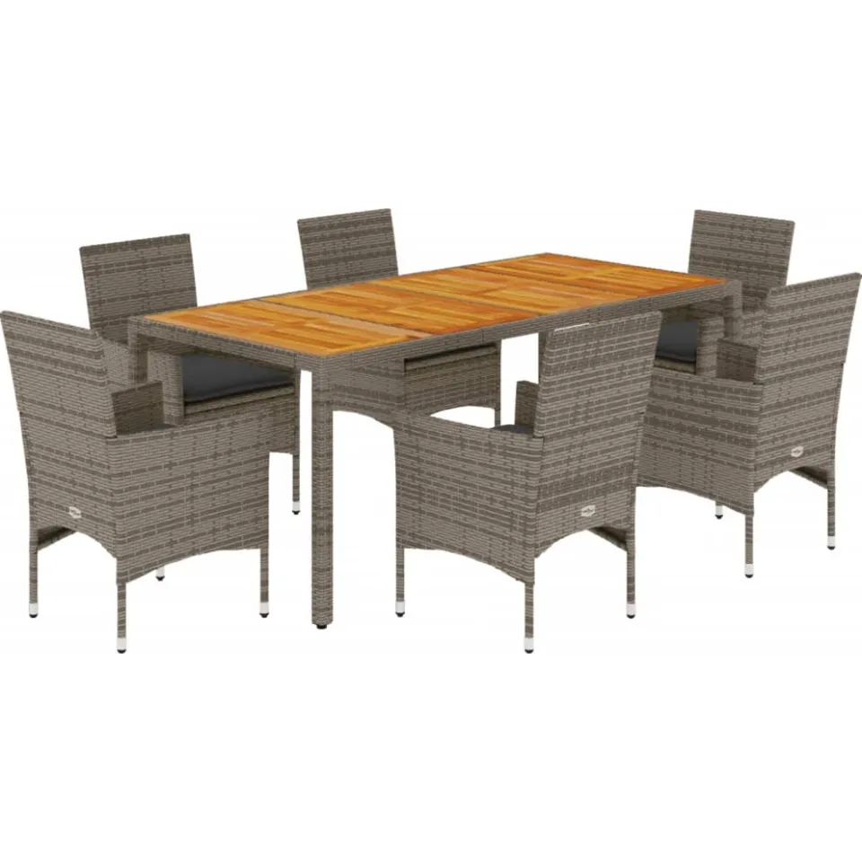 vidaXL 7-delige Tuinset met kussens poly rattan en acaciahout grijs, foto 3