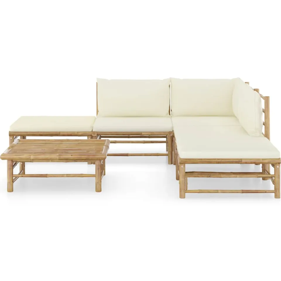 vidaXL 6-delige Loungeset met crèmewitte kussens bamboe