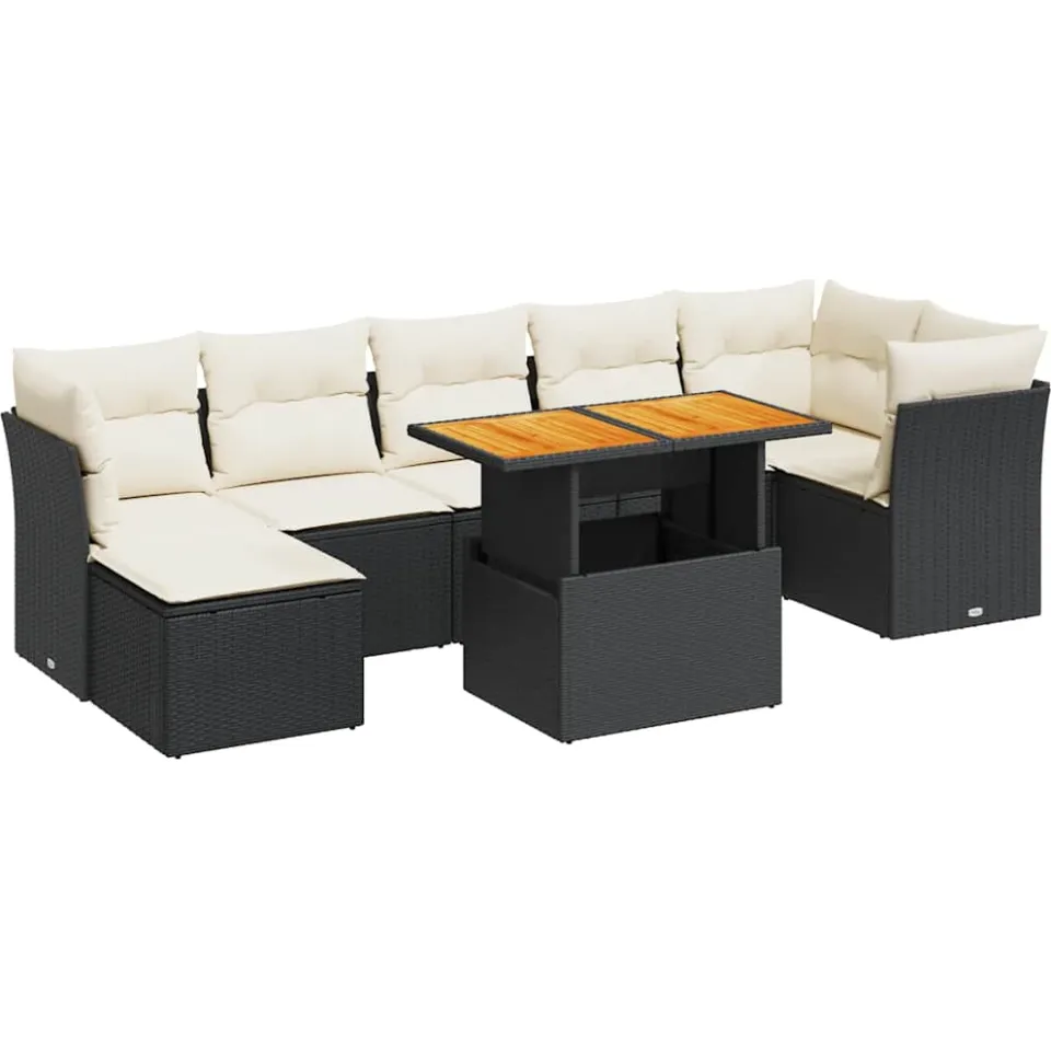vidaXL 8-delige Loungeset met kussens poly rattan zwart, foto 3