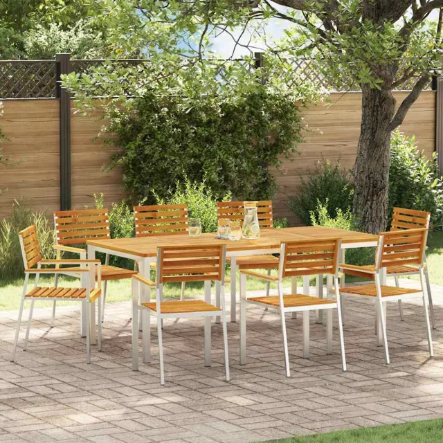 vidaXL Tuin eettafelset 9 st Massief acaciahout en roestvrij staal, foto 2