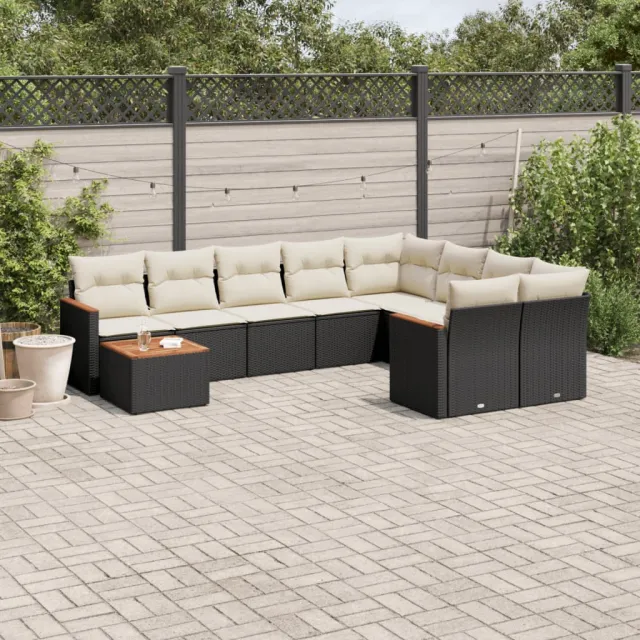 vidaXL 10-delige Loungeset met kussens poly rattan zwart, foto 2