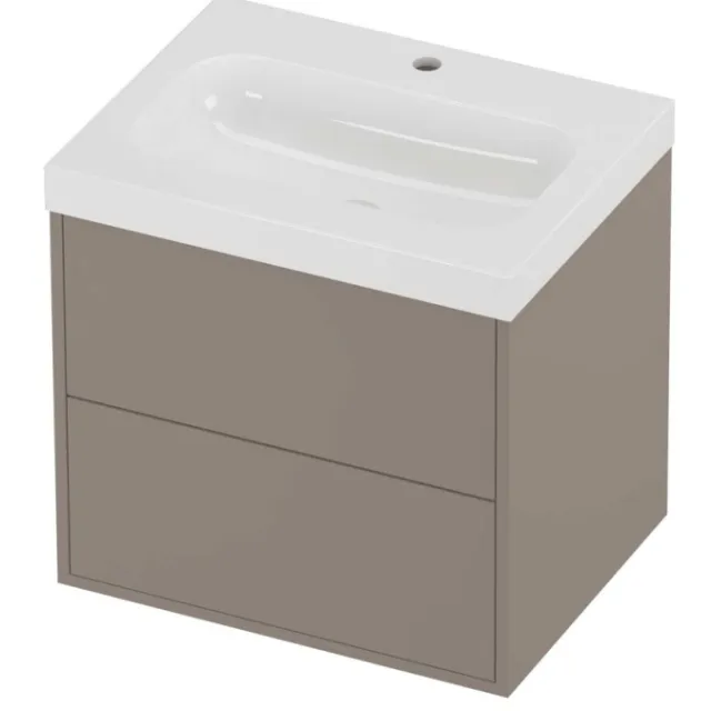 Proline Haga Badmeubelset Polystone Mezza 1 Kraangat Voor Grepen 60x46x58 cm Glans Wit Clay Beige