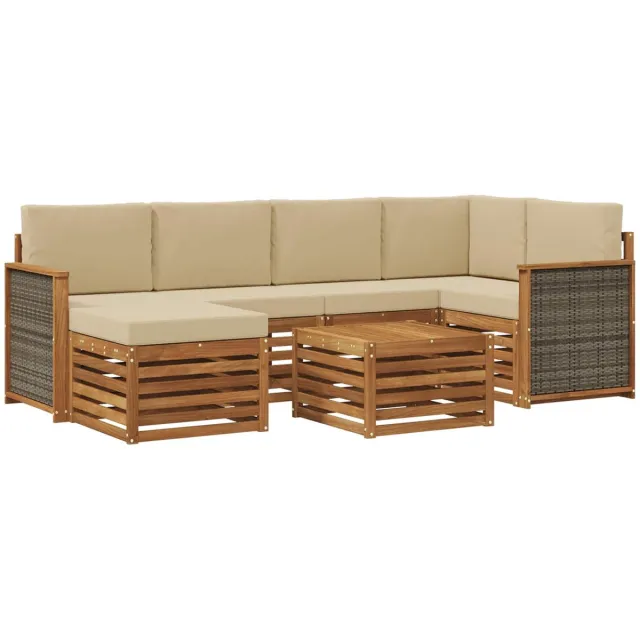 vidaXL Buiten - bank - set - 7 - st - 5-zits - Natuurlijk - en - Beige Natuurlijk en Beige