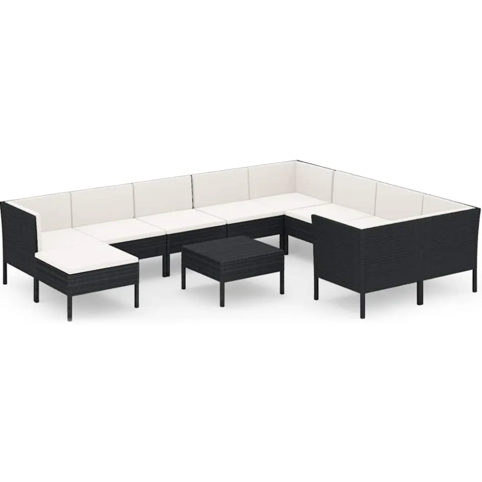 vidaXL 11-delige Loungeset met kussens poly rattan zwart, foto 3