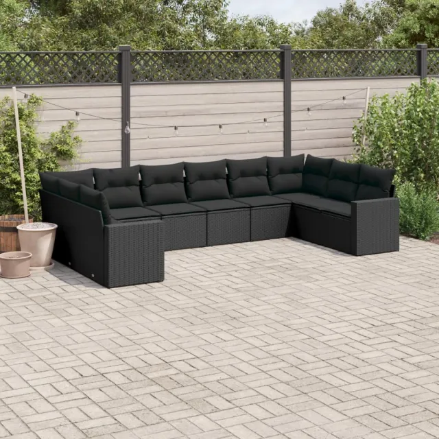 vidaXL 10-delige Loungeset met kussens poly rattan zwart, foto 2