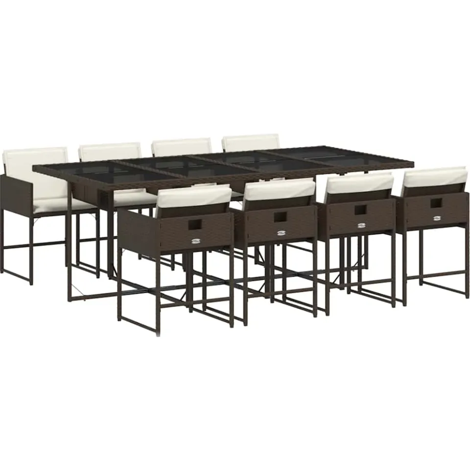 vidaXL 9-delige Tuinset met kussens poly rattan bruin, foto 3