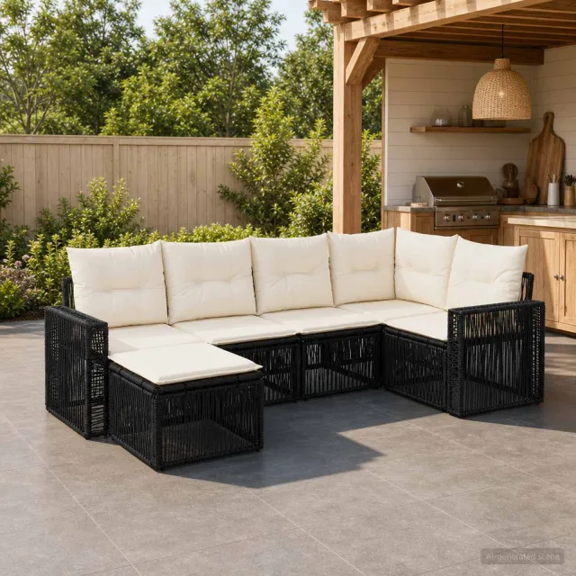 vidaXL Tuinbankenset 6 st Zwart en Cream Wit poly rattan, foto 2
