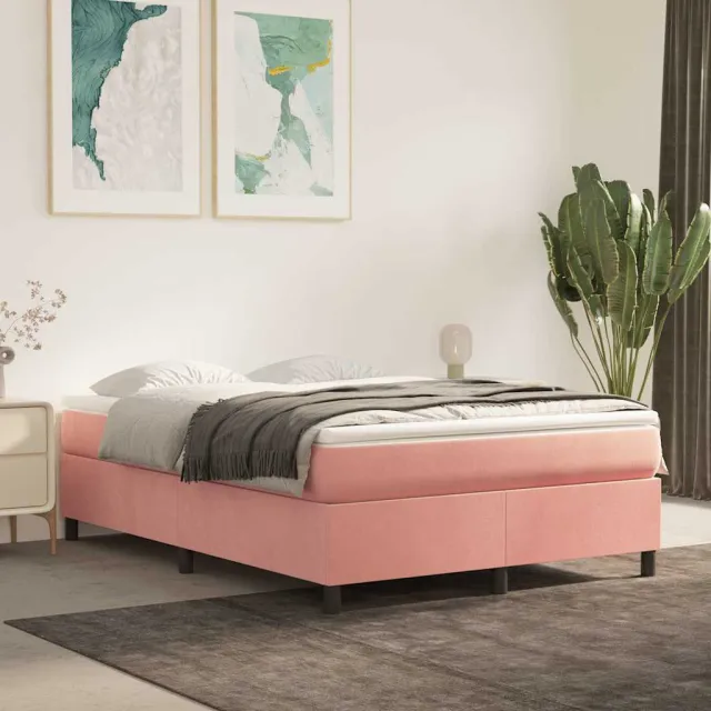 vidaXL Boxspring met matras fluweel roze 140x190 cm