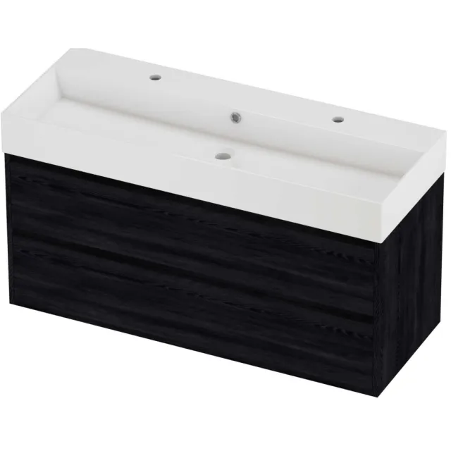 Proline Zara Badmeubelset Porselein Loft 2 Kraangaten Greeploos 120x46x65 cm Glans Wit Black Oak