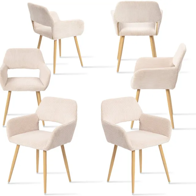 MEUBLE COSY Meubles Cosy Set van 6 eetkamerstoelen - met armleuningen Corduroy zitting – Beige