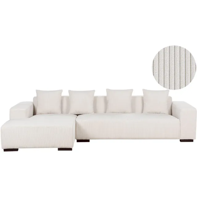 Beliani LUNGO - Hoekbank - Gebroken wit - Rechterzijde - 285 cm - Corduroy