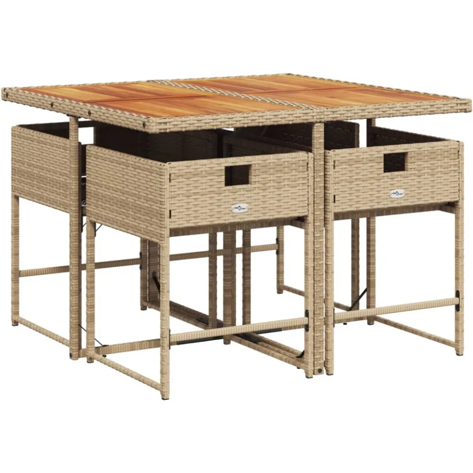 vidaXL 5-delige Tuinset met kussens poly rattan beige, foto 4
