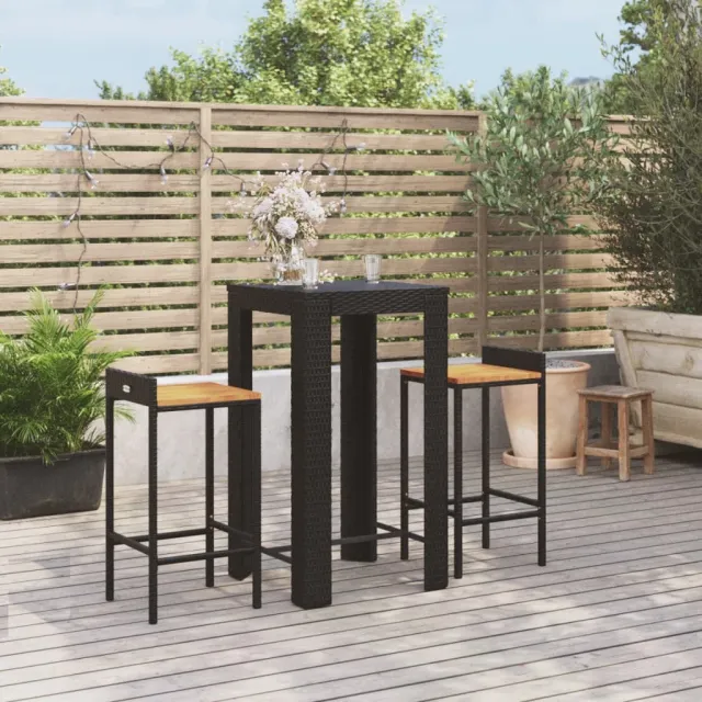 vidaXL 3-delige Tuinbarset poly rattan en massief acaciahout zwart, foto 2
