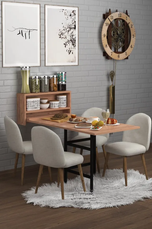 Dekorfim Wandtafel Inklapbare| Eettafel| Ruimtebesparend Klaptafel| Modern en Stijlvol| Licht Walnoot| 133X64.5X72 cm