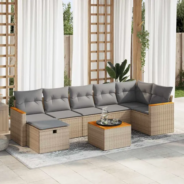 vidaXL 8-delige Loungeset met kussens poly rattan beige, foto 2