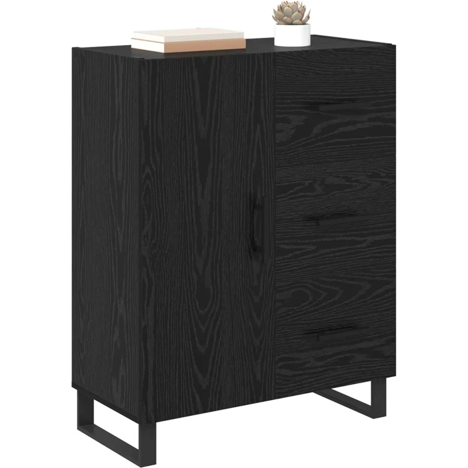 vidaXL Dressoir Zwart Eiken 69,5 x 34 x 90 cm Gemonteerd hout en ijzer