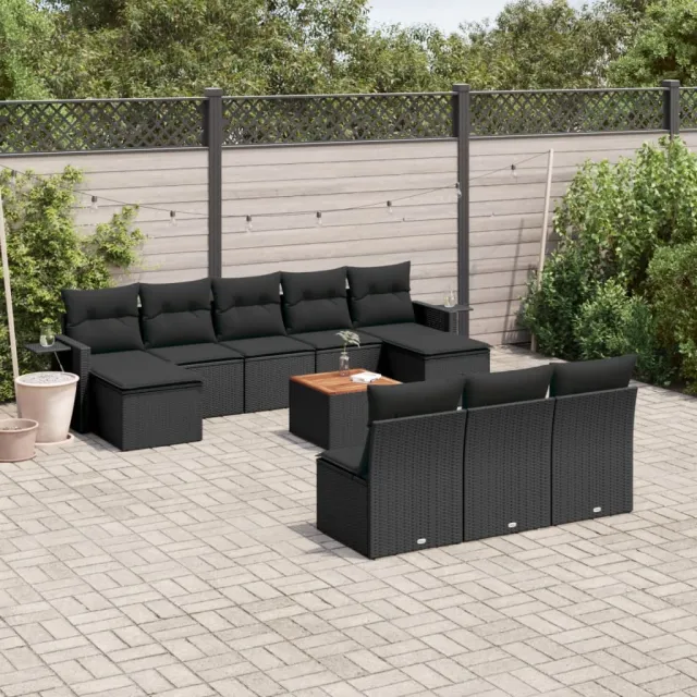 vidaXL 11-delige Loungeset met kussens poly rattan zwart, foto 2