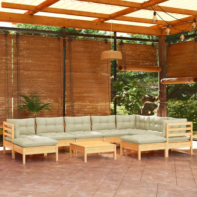 vidaXL 10-delige Loungeset met crèmekleurige kussens massief grenenhout, foto 2