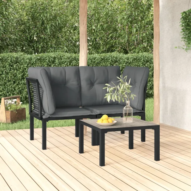 vidaXL 3-delige Loungeset met kussens poly rattan zwart en grijs, foto 2