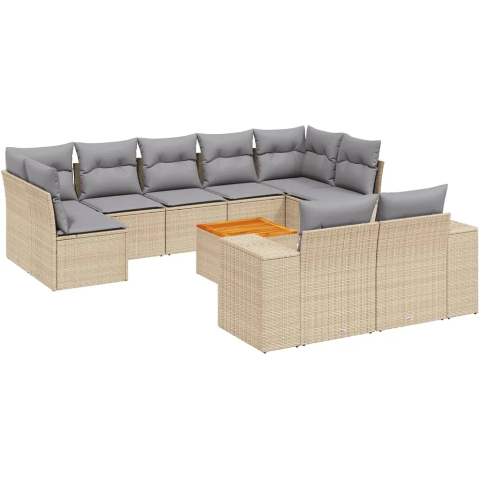 vidaXL 10-delige Loungeset met kussens poly rattan beige, foto 3