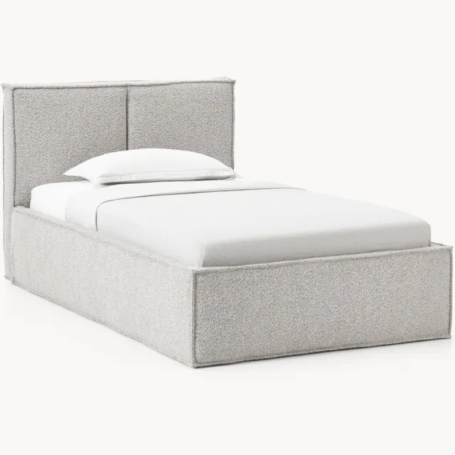 Westwing Collection Gestoffeerd bouclé eenpersoonsbed Dream met opbergruimte Taupe