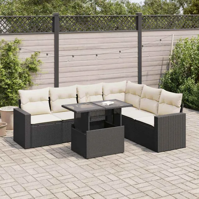 vidaXL 7-delige Loungeset met kussens poly rattan zwart, foto 2
