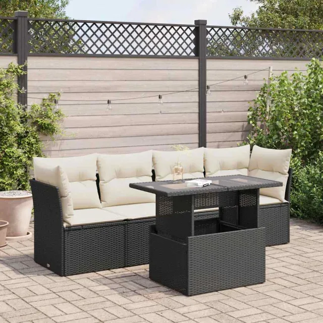 vidaXL 5-delige Loungeset met kussens poly rattan zwart, foto 2